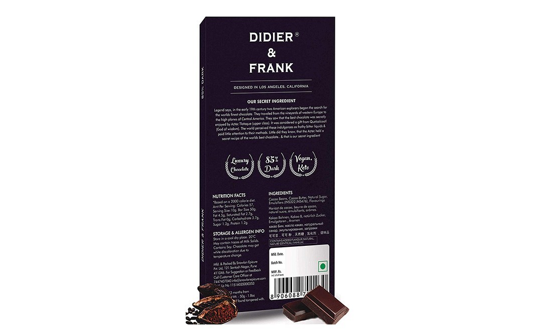 Didier & Frank 85% Wicked Dark Chocolate   Box  50 grams